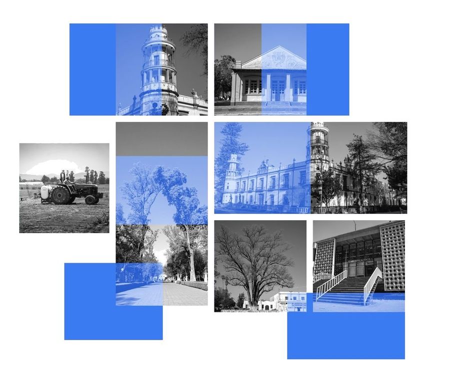 Mosaico de fotografías del campus, de la portada del Programa de Trabajo